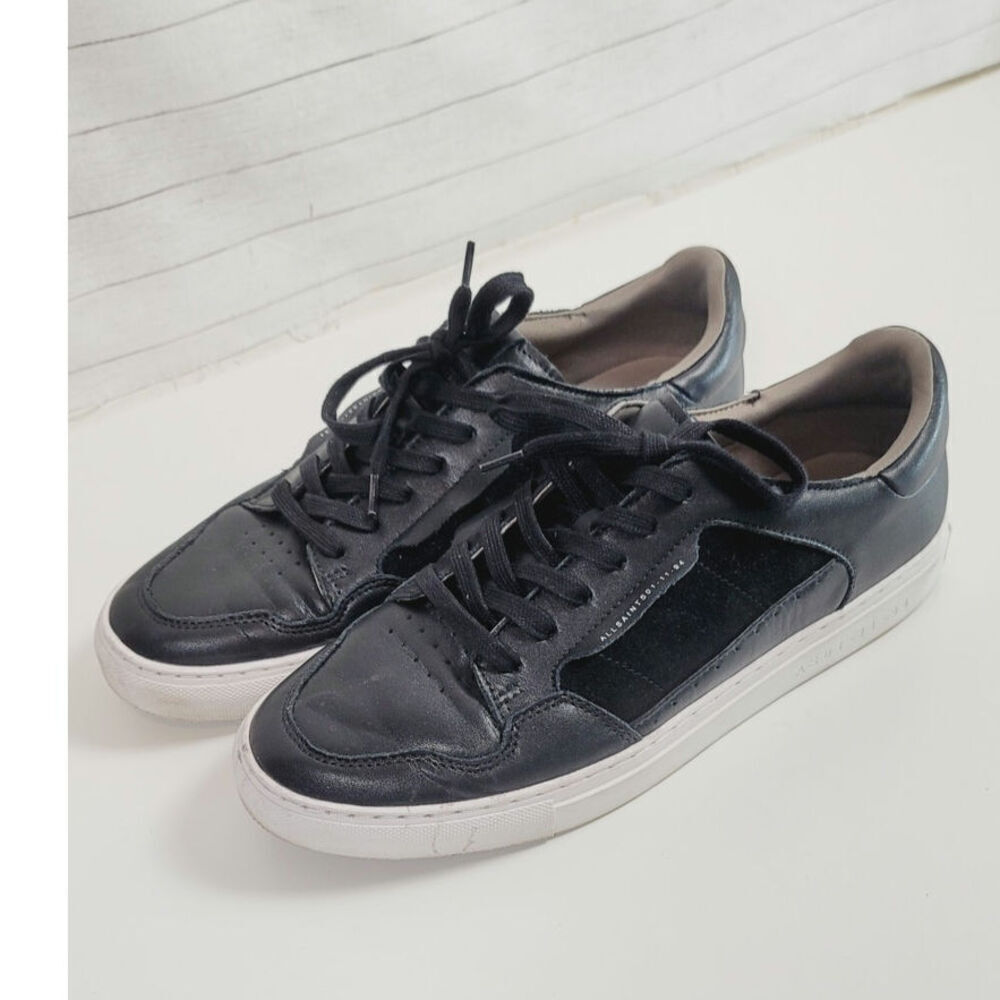 ALLSAINTS Alton Low Top Leather Sneaker in Black, Sz 11